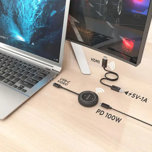 USB-C A HDMI Inalambrico 1080P 30m + USB-C PD 100W, Negro - Imagen 6