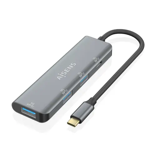 Hub USB 3.2 Gen1 5G USB-C, USB-C/M-1xUSB-C/H-3xUSB-A/H, Gris, 15 cm - Imagen 1