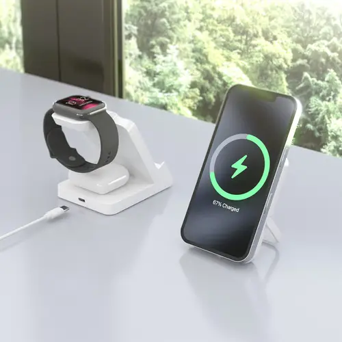 AISENS Cargador Inalambrico USB C 4 en 1 De 15W Para Movil  Apple Watch  Auriculares Con Estuche De Carga  Blanco - Imagen 7