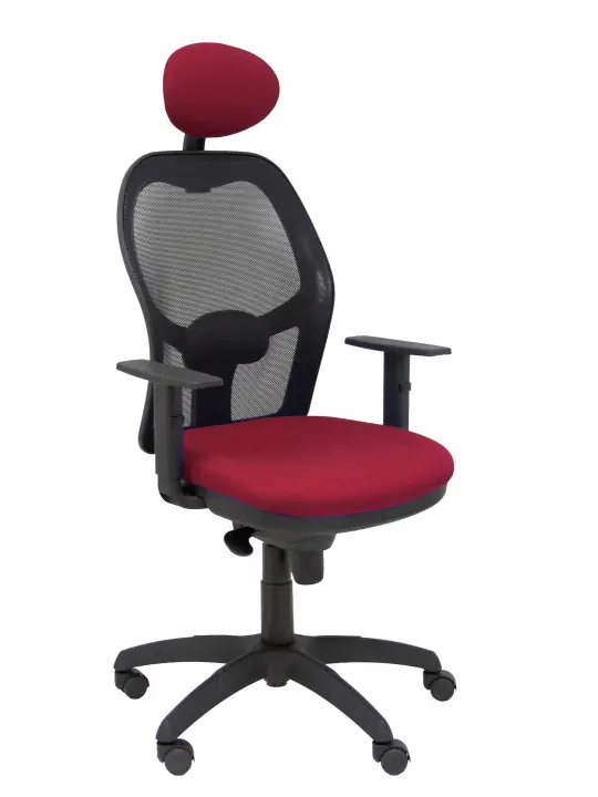 Silla Jorquera malla negra asiento bali granate con cabecero fijo