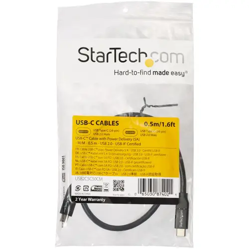 Cable de 50cm USB-C a USB-C con capacidad para Entrega de Alimentación de 5A - USB TipoC - Cable de Carga USBC - USB 2.0 - Imagen 5
