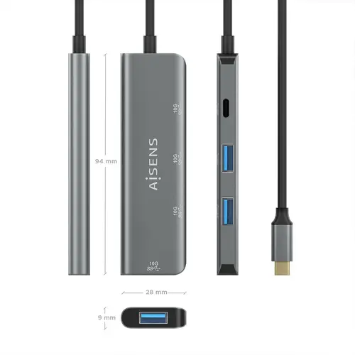 Hub USB 3.2 Gen2 10G USB-C, USB-C/M-1xUSB-C/H-3xUSB-A/H, Gris, 15 cm - Imagen 4