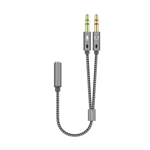 Cable Adaptador Audio Jack 3.5 4pines/H-2xjack 3.5 3pines/M, Gris, 25cm - Imagen 1