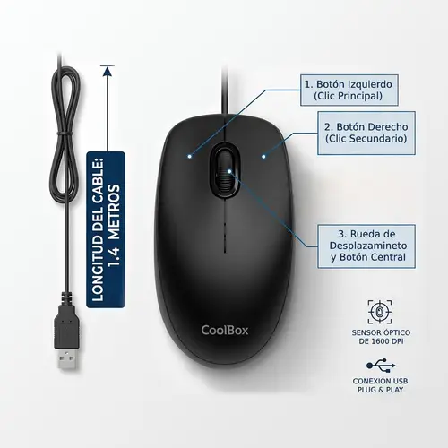 RATON U01 USB 1600DPI NEGRO - Imagen 2