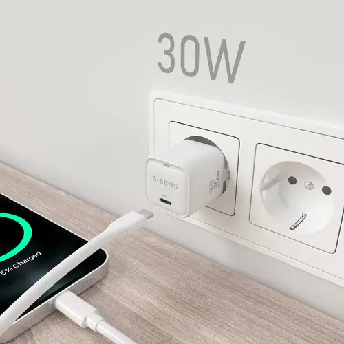 Cargador GaN 30W, 1xUSB-C PD3.0 QC4.0, Blanco - Imagen 5