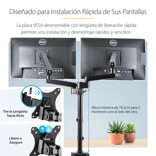 Brazo de Soporte para Dos Monitores - Base Soporte de Movimiento Articulado y Altura Ajustable para 2 Monitores VESA de hasta 32 Pulgadas 8kg - Grommet o Mordaza - Imagen 17