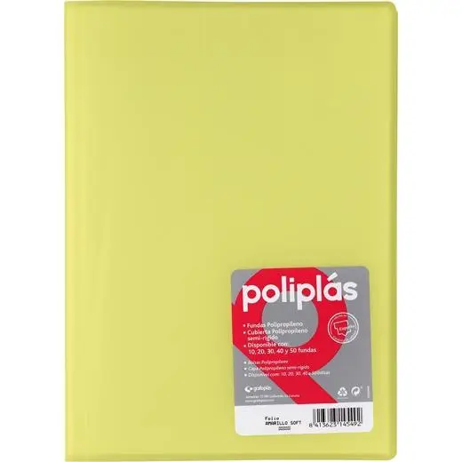 GRAFOPLÁS CARPETA CON FUNDAS POLIPLÁS SOLDADAS FOLIO 30 FUNDAS PP SEMIRÍGIDO TRANSLÚCIDO AMARILLO SOFT