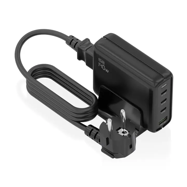 Cargador Sobremesa GaN 140W, 3x USB-C PD3.1 QC4.0 QC5.0, 1x USB-A QC3.0, Negro