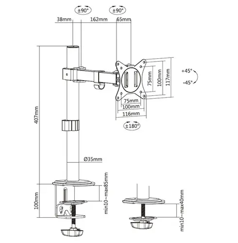 Soporte de escritorio articulado para monitor de 17«-32», negro - Imagen 8
