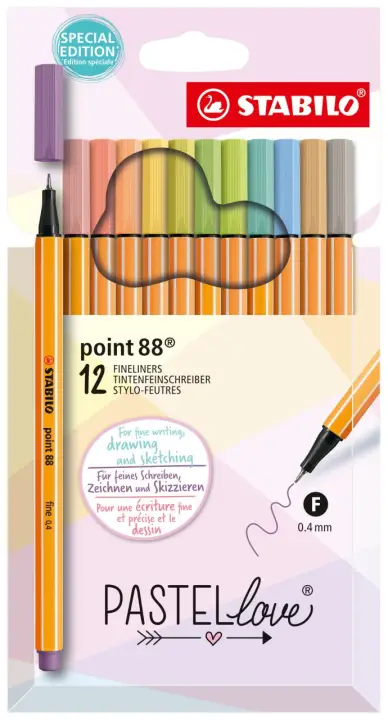 point 88 rotulador Fino Beige, Azul, Verde, Verde claro, Naranja, Pastel, Melocotón, Violeta, Amarillo 12 pieza(s)