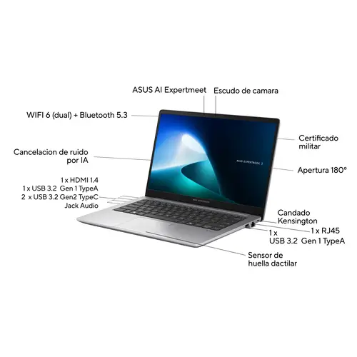 ExpertBook P1 P1403CVA-S60625X - Ordenador Portátil 14" Full HD (Intel Core i5-13420H, 16GB RAM, 512GB SSD, UHD Graphics, Windows 11 Pro) Gris Brumoso - Teclado QWERTY español - Imagen 3