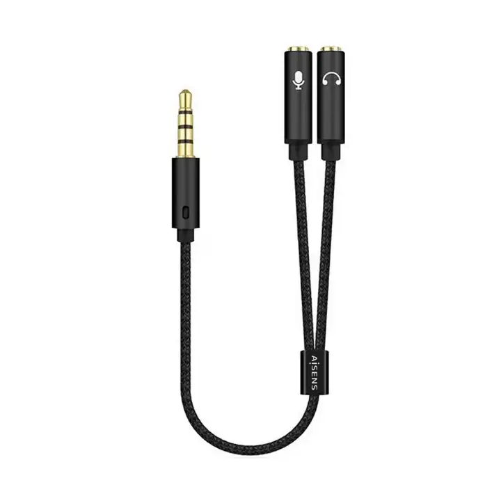 Cable Adaptador Audio Jack 3.5 4pines/M-2xjack 3.5 3pines/H, Negro, 25cm