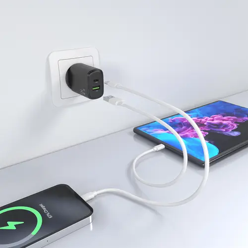 Cargador GaN 25W, 1xUSB-C PD3.0, 1xUSB-A QC3.0, Negro - Imagen 6