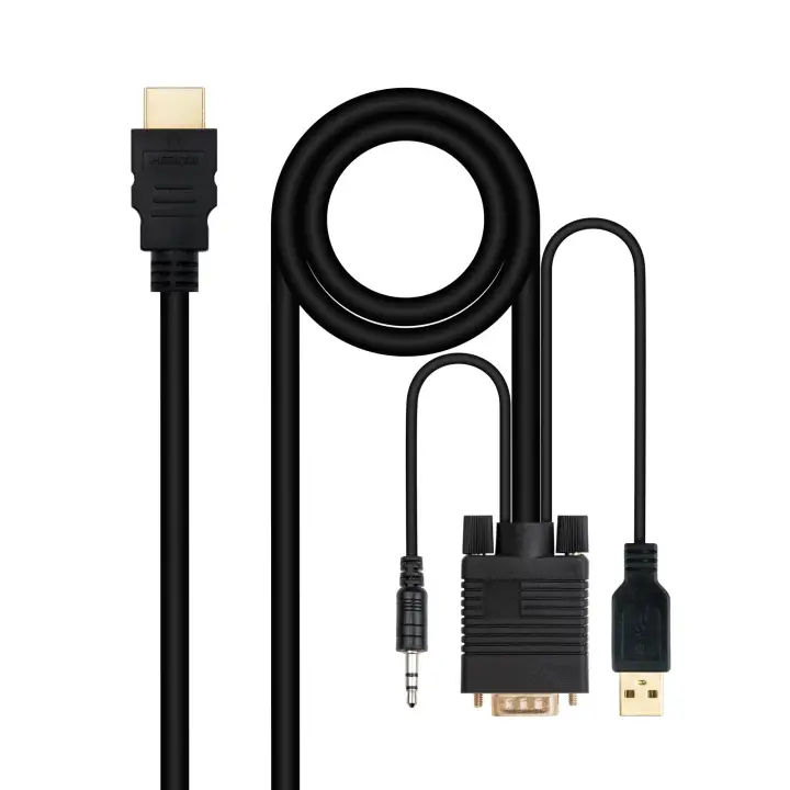Cable Conversor HDMI a VGA+Audio+USB, 1.8 m, Negro