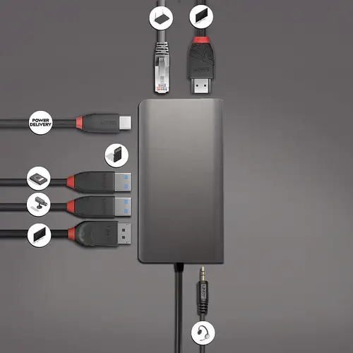 43323 base para portátil y replicador de puertos Alámbrico USB 3.2 Gen 1 (3.1 Gen 1) Type-C Negro, Gris - Imagen 4