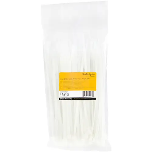 Bridas de 20cm para cables - 4 mm de ancho, 55 mm de diámetro, soportan 22 kg de tensión, de nylon, cierre automático y punta curva, 94V-2/UL, paquete de 100 - blancas - Imagen 6