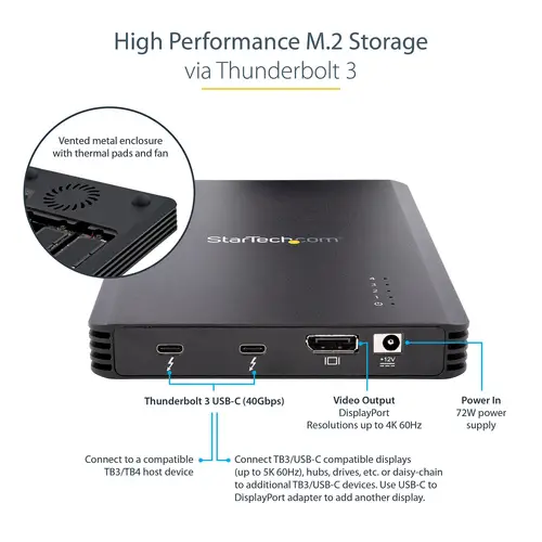 Caja Thunderbolt 3&trade  de 4 Bahías NVMe M.2 para SSD, con 1 Puerto de Vídeo DisplayPort y 2 Thunderbolt 3, 40gbps, con Fuente de Poder de 72W, Caja Externa para Disco Duro - Imagen 9