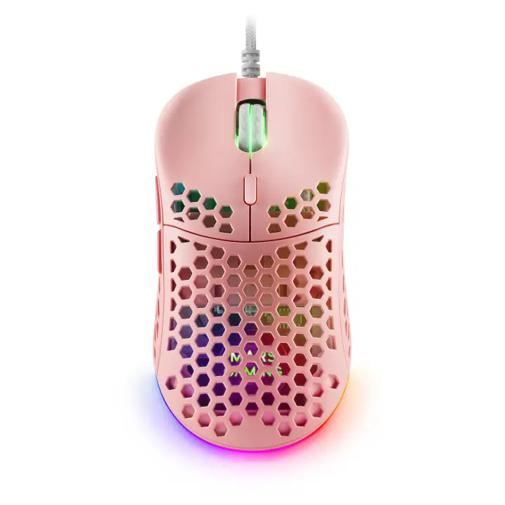 MM55P, Ratón Gaming inalambrico RGB Chroma, Ultra-ligero 55 g, 12800 DPI, Switches Mecánicos Programables HUANO, Rosa