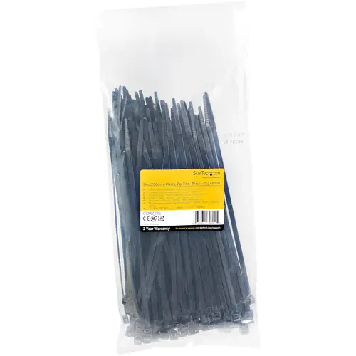 Bridas de 20cm para cables - 4 mm de ancho, 55 mm de diámetro, soportan 22 kg de tensión, de nylon, cierre automático y punta curva, 94V-2/UL, paquete de 100 - negras - Imagen 6
