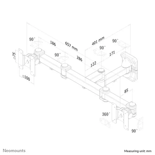 FPMA-W960D Soporte de pared para doble monitor/TV 10-27" - movimiento completo - Imagen 6