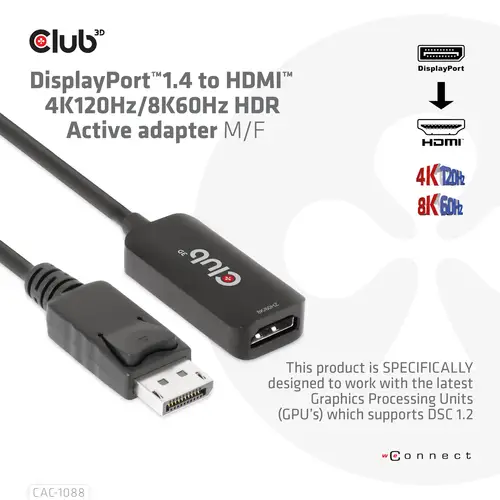 Adaptador activo DisplayPort1.4 a HDMI 4K120Hz/8K60Hz HDR M/H - Imagen 2