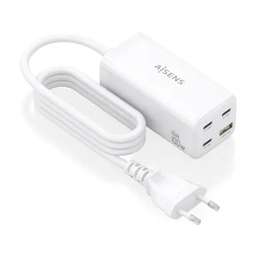 Cargador Sobremesa GaN 100W, 3x USB-C PD3.0 QC4.0 QC5.0, 1x USB-A QC3.0, Blanco - Imagen 1