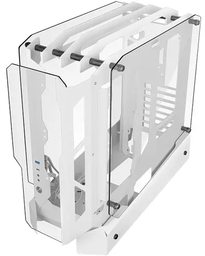 MC-EDGE, Caja Gaming ATX, Diseño Open Air, Triple Panel Cristal Templado, Semitorre PC Soporte Refrigeración Líquida Hasta 240mm, Sistema Gestión Cableado Interno, USB-C y USB 3.0, Blanco - Imagen 1