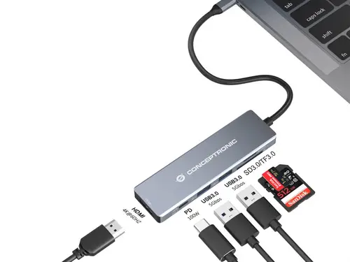 DONN23G base para portátil y replicador de puertos Alámbrico USB 3.2 Gen 1 (3.1 Gen 1) Type-C Gris - Imagen 3