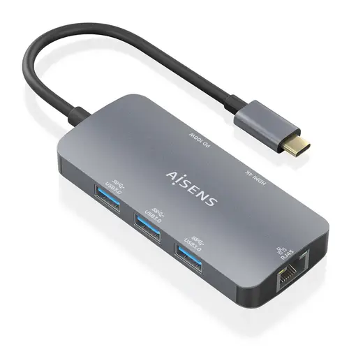 USB-C Dock 6 En 1, USB-C a 1xHDMI, 1xRJ45, 3xUSB-A, 1xUSB-C PD, Gris, 15cm - Imagen 2