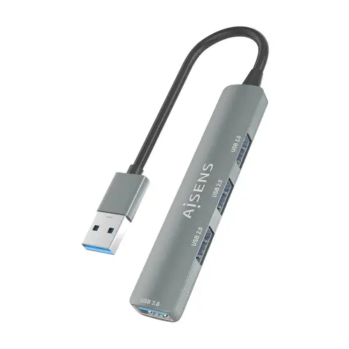 HUB USB 3.0 Aluminio, 1xUSB3.0 A/H+3xUSB2.0 A/H, Gris, 10cm - Imagen 3