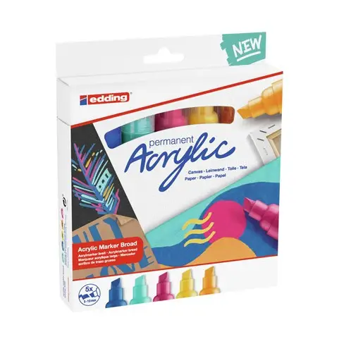 5000 Acrylic Marker Broad marcador permanente Punta de cincel Azul, Naranja, Púrpura, Turquesa, Amarillo 5 pieza(s)