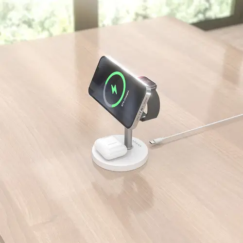 AISENS Cargador Inalambrico USB C 3 en 1 De 15W Para Movil  Apple Watch  Auriculares Con Estuche De Carga  Blanco - Imagen 5