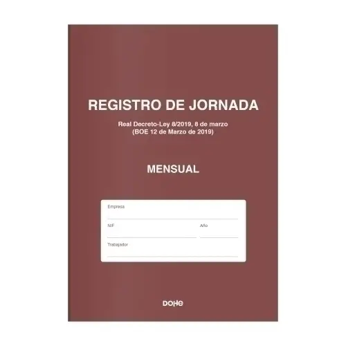 DOHE LIBRO DE REGISTRO DE JORNADA A4 MENSUAL 12 MESES 16 PÁGINAS -5U-