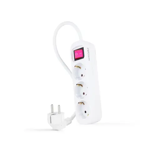 Regleta de Enchufes con 3 Tomas con Interruptor, 1.4 m, Blanco - Imagen 1