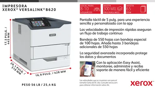 VersaLink B620 A4 61 ppm Impresora a doble cara PS3 PCL5e/6 2 bandejas 650 hojas - Imagen 11