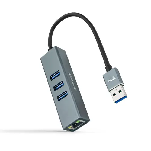 Conversor USB 3.0 a Ethernet Gigabit + 3XUSB 3.0, Aluminio, Gris, 15 cm - Imagen 1