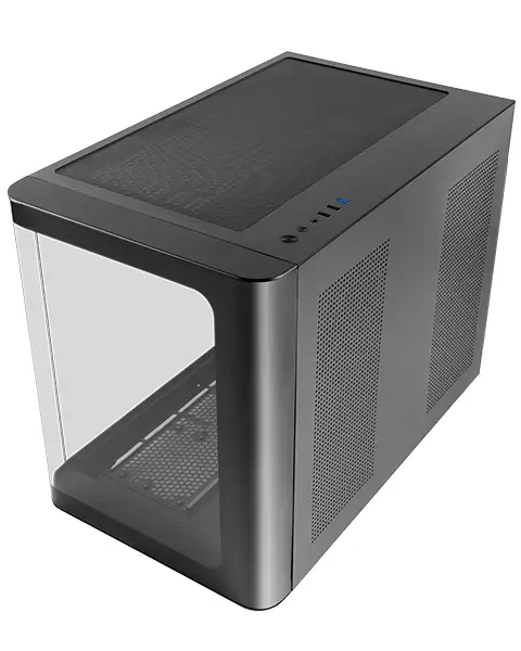 MC-FUSIONM, Caja Gaming Micro-ATX, Ventana Lateral y Frontal Curvo de Cristal Templado Continuo, Minitorre PC Doble Cámara, Soporte Refrigeración Líquida, Espacio Interno Optimizado, Negro