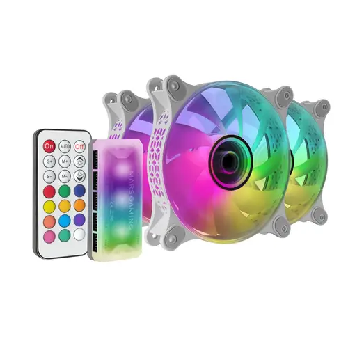 MF-3DKIT Blanco, Kit 3 Ventiladores ARGB 360° 12cm, Espejo Infinito 3D, Sistema Anti-vibraciones, Controlador ARGB, Mando a Distancia RF, Compatibilidad Total - Imagen 1