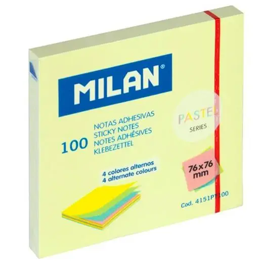 MILAN BLOC NOTAS ADHESIVAS 100 HOJAS 76X76MM SERIE PASTEL C/SURTI..