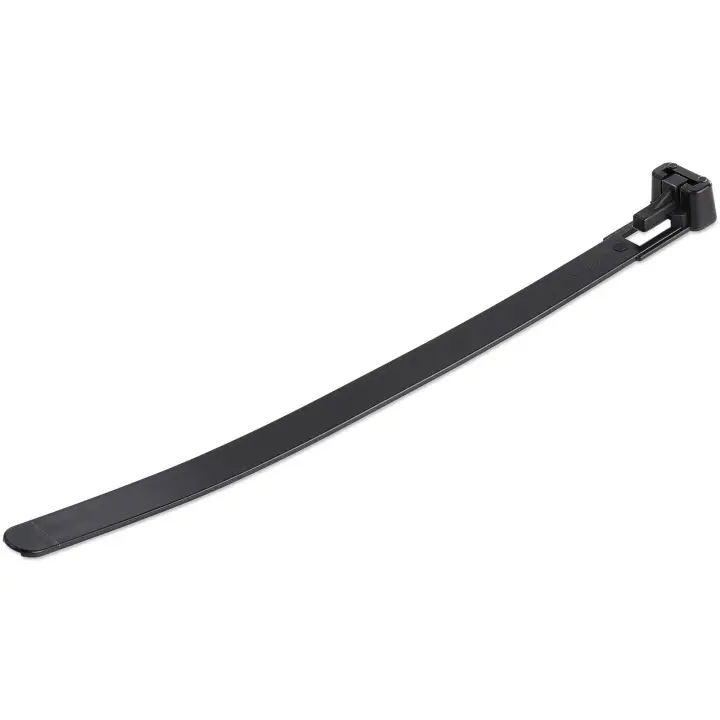 Bridas reutilizables de 15cm para cables - 7 mm de ancho, 35 mm de diámetro, soportan 22 kg de tensión, de nylon, para interior/ext., 94V-2/UL, paquete de 100 - negras