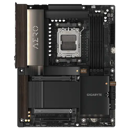 X870E AERO X3D DARK WOOD Placa Base  Compatible con CPUs AMD Ryzen 9000, VRM digital de 16+2+2 fases, hasta 9000 Hz DDR5 (OC), 2x PCIe 5.0 + 2x PCIe 4.0, Wi-Fi 7, LAN 5 GbE, USB 4 - Imagen 2