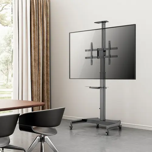Soporte de Suelo ECO con Ruedas y Manivela, Bandeja para DVD y Soporte de Cámara para Monitor/TV 50Kg de 37-70, Negro - Imagen 6