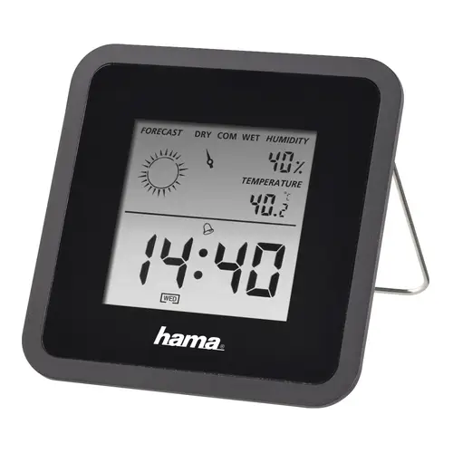 Termómetro e Higrómetro Digital, con Reloj y Previsión Meteorológica (Control de Temperatura Digital con termómetro e higrómetro Medidor de Temperatura para Interior) Color Negro. - Imagen 1