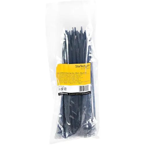 Bridas de 25cm para cables - 4 mm de ancho, 68 mm de diámetro, soportan 22 kg de tensión, de nylon, cierre automático y punta curva, 94V-2/UL, paquete de 100 - negras - Imagen 6