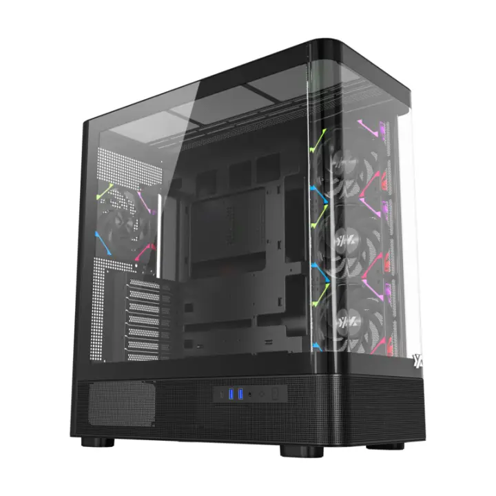 QUANTUM TORRE GAMING A-RGB , 4x VENTILADORES, PWM, BTF, CRISTAL CURVO, TIPO C , ATX, NEGRA