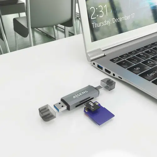 Lector de Tarjetas SD, Micro SD, MMC, RS-MMC, MMC Micro, USB-A y USB-C, Gris - Imagen 4