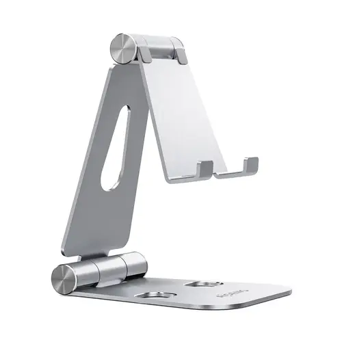 Soporte De Sobremesa Tamaño XL Ajustable (2 Pivotes) Para Movil / Tablet, Plata - Imagen 1