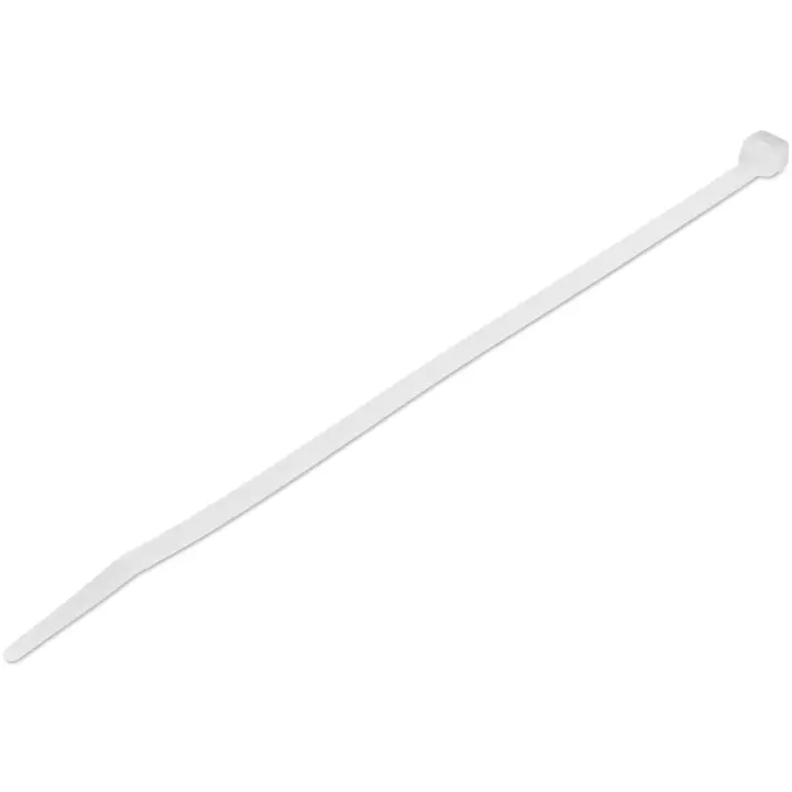 Bridas de 20cm para cables - 4 mm de ancho, 55 mm de diámetro, soportan 22 kg de tensión, de nylon, cierre automático y punta curva, 94V-2/UL, paquete de 100 - blancas