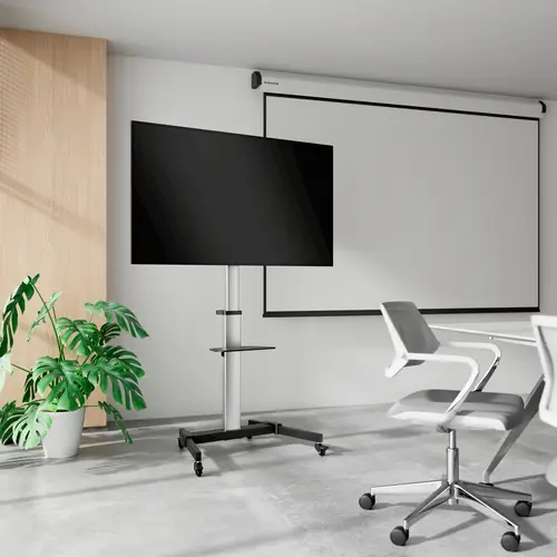 Floor Stand with Wheel, DVD Tray for Monitor/TV 50Kg from 37-86, Black-Silver - Imagen 6