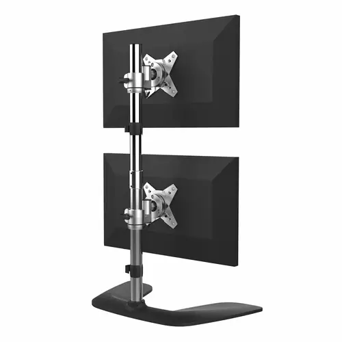 Soporte VESA para 2 Monitores de hasta 27" - Base para Monitor Ergonómica de Sobremesa - de Montaje para 2 Monitores Apilados Verticalmente - Altura Ajustable - Plata - Imagen 2